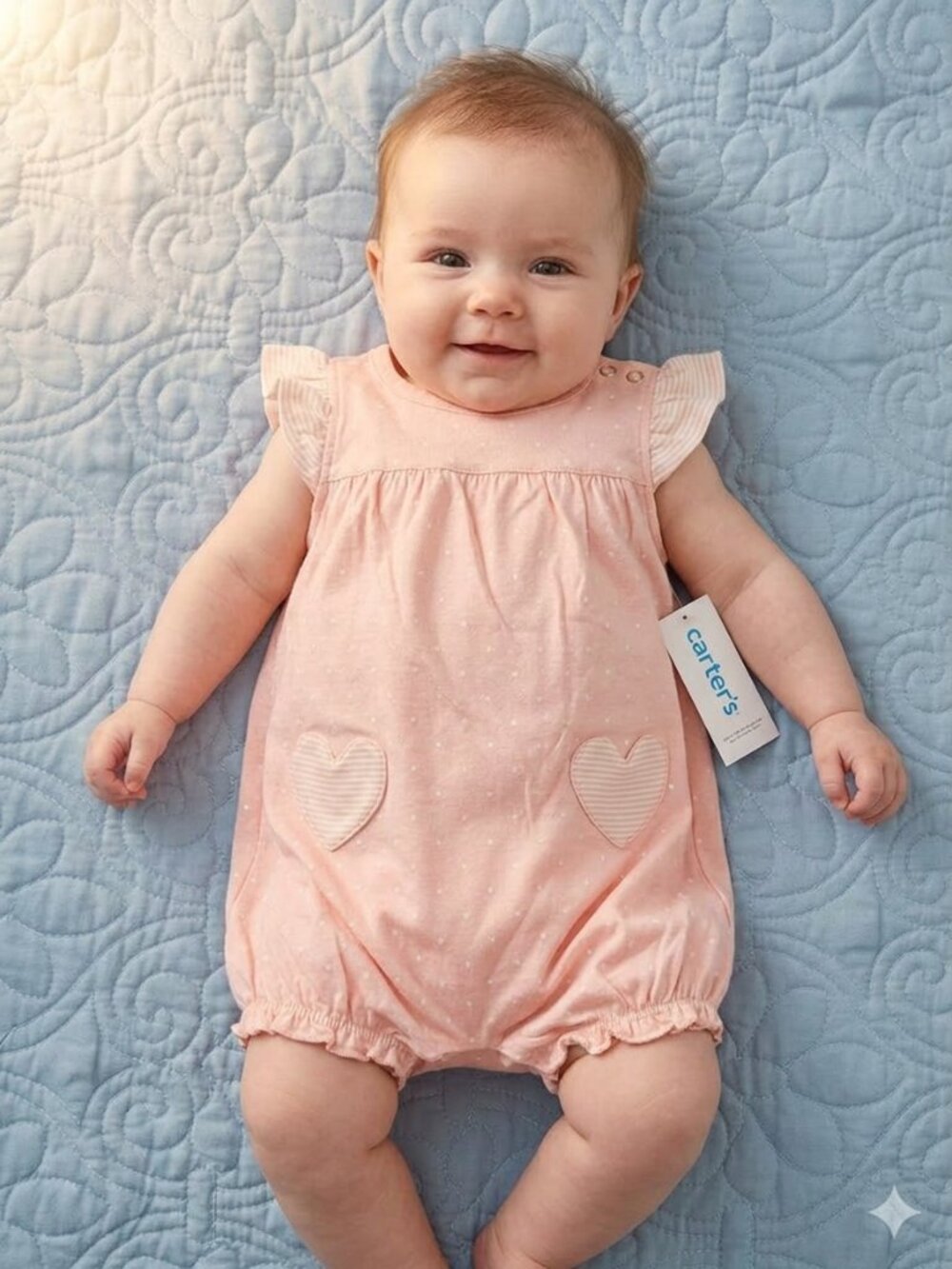 NWT Carter's Sweet Baby Girl Heart Pocket Romper - Pink/White - 6 Months - Picture 8 of 10